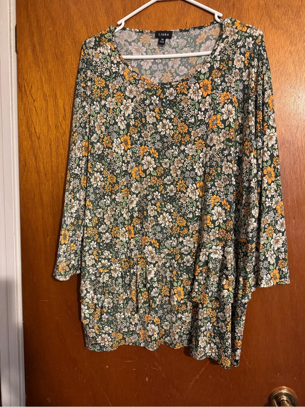 Link Floral Peplum Tunic - Green, Mustard, Cream